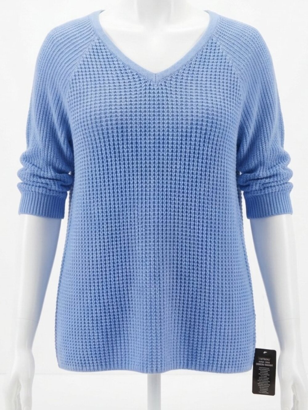 Catherines Light Blue V-Neck Waffle Knit Sweater (Plus Size 2X)
